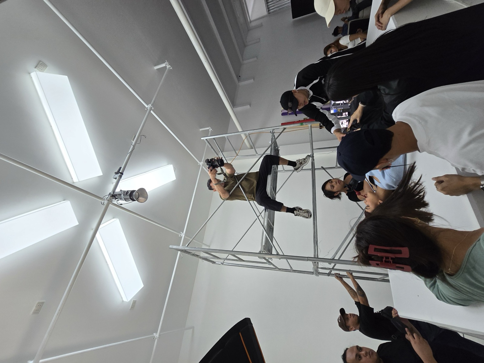 MEGA Asia shoot, crew and scaffolding on the shooting floor